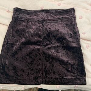 Plum crushed velvet mini skirt